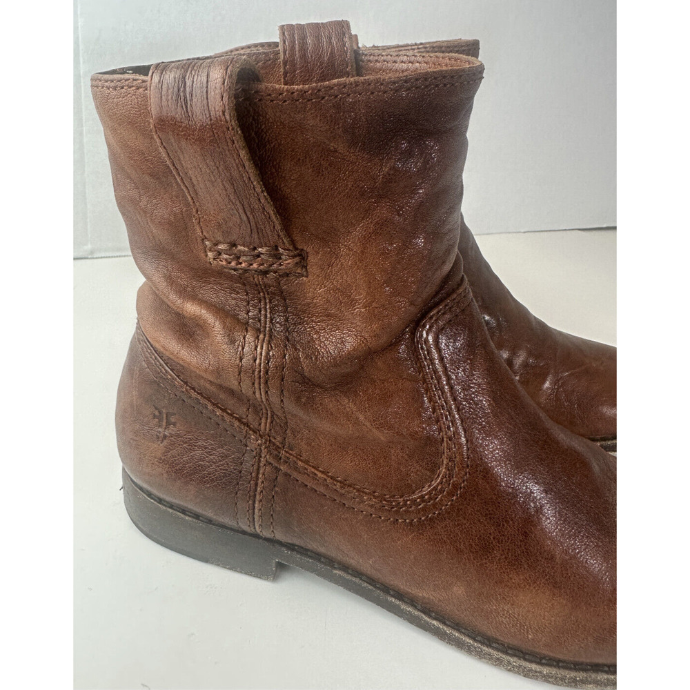 Frye Anna Shortie Leather Pull On Ankle Boots Camel Brown Size 6.5 M 3471055 - Picture 2 of 16